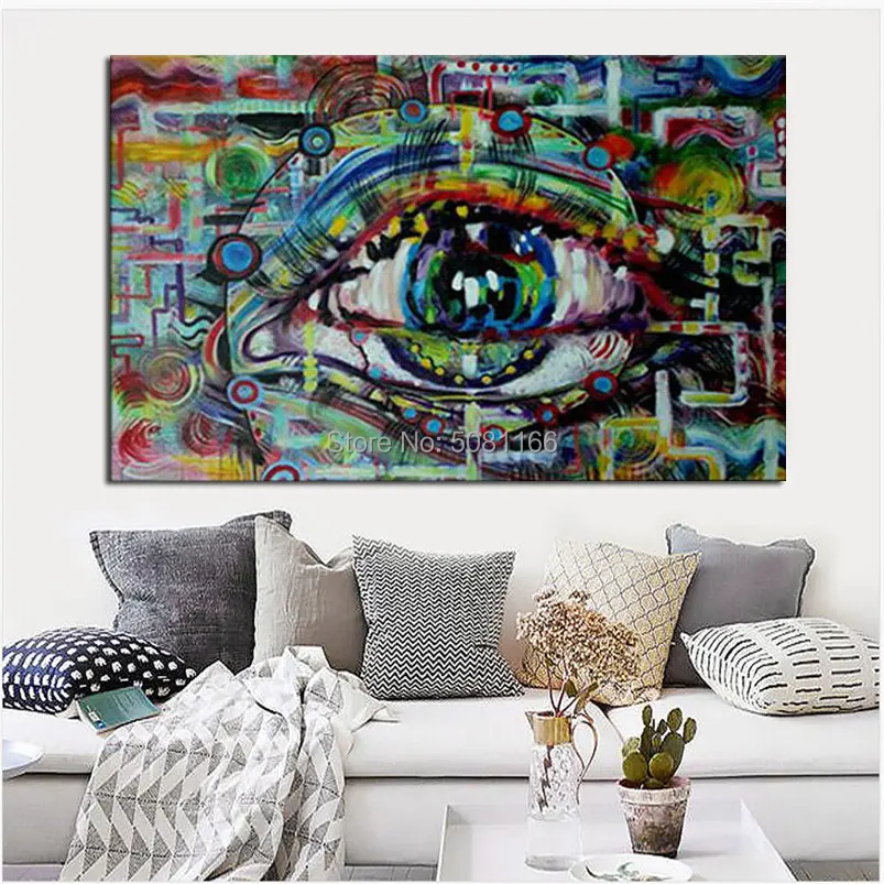 

Hand painted Decorative Poster EYE Wall Art pop Graffiti Canvas Oil Painting Modern Abstract Paintings GREEN Wall Picture GIFT
