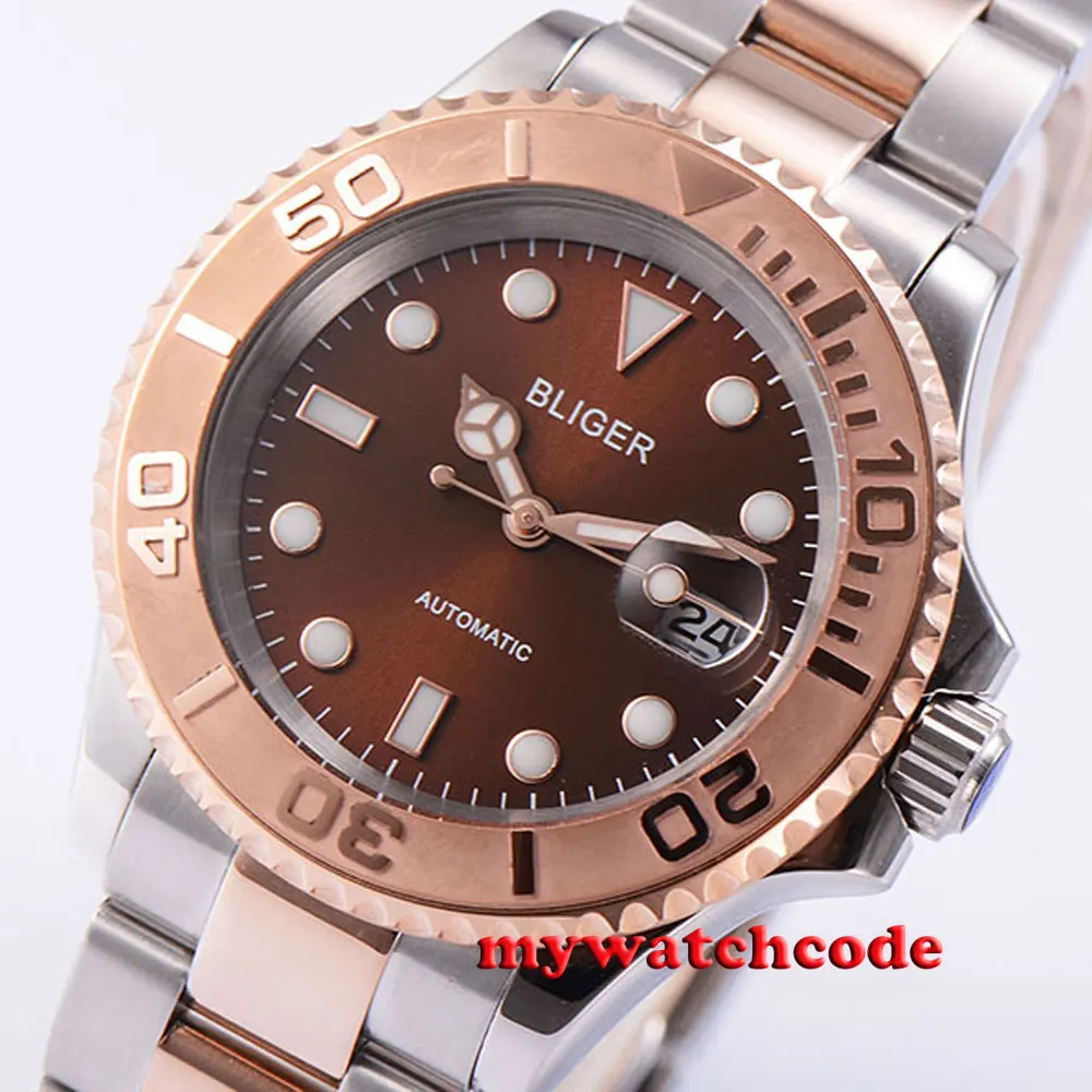

40mm Bliger brown dial ceramic bezel date automatic movement mens unsex watch 47