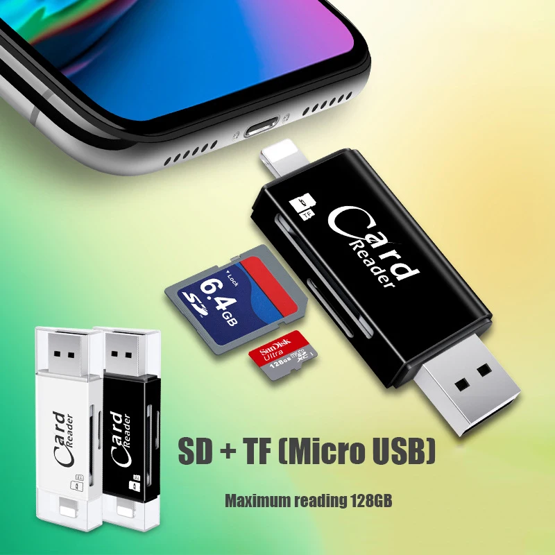 3 In 1 SD TF Card Reader Lightning Micro USB 2 0 3 0 Compatible Adapter 3
