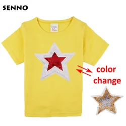 SENNO festival summer shining glitter star magic switchable sequin girl tee shirt kid girls t shirt children tops clothes 2-17T SENNO festival summer shining glitter star magic switchable sequin girl tee shirt kid girls t shirt children tops clothes 2-17T