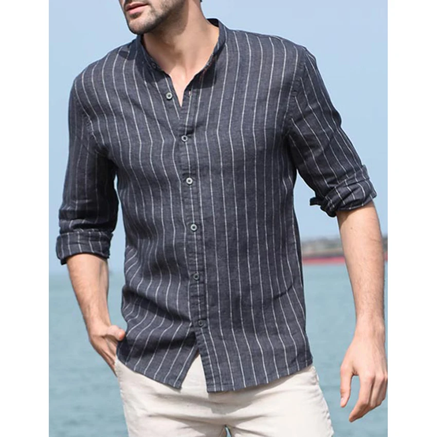 Осенняя мужская новая полосатая рубашка с длинными рукавами мужская стильная рубашка высокого качества стильные деловые Топы Рубашка мужская одежда для мужчин