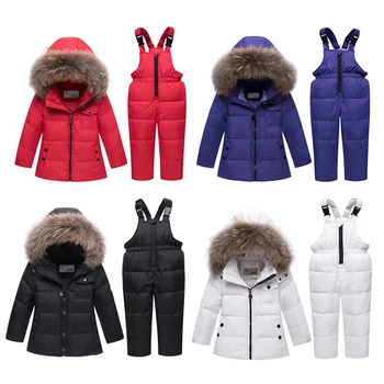 

XYF6001 Winter Baby Boy Girl 0-4Years Warm White Duck Down Jacket Jumpsuit Child Thicken Down Jacket Set Kids Coat+Bib pants