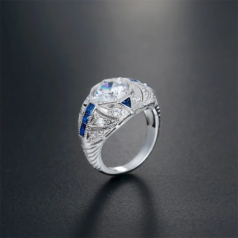 Yanleyu Аутентичные Твердые 925 пробы Серебряное кольцо AAA кубический циркон голубой драгоценный камень свадебные кольца для женщин Винтаж Jewelry PR099