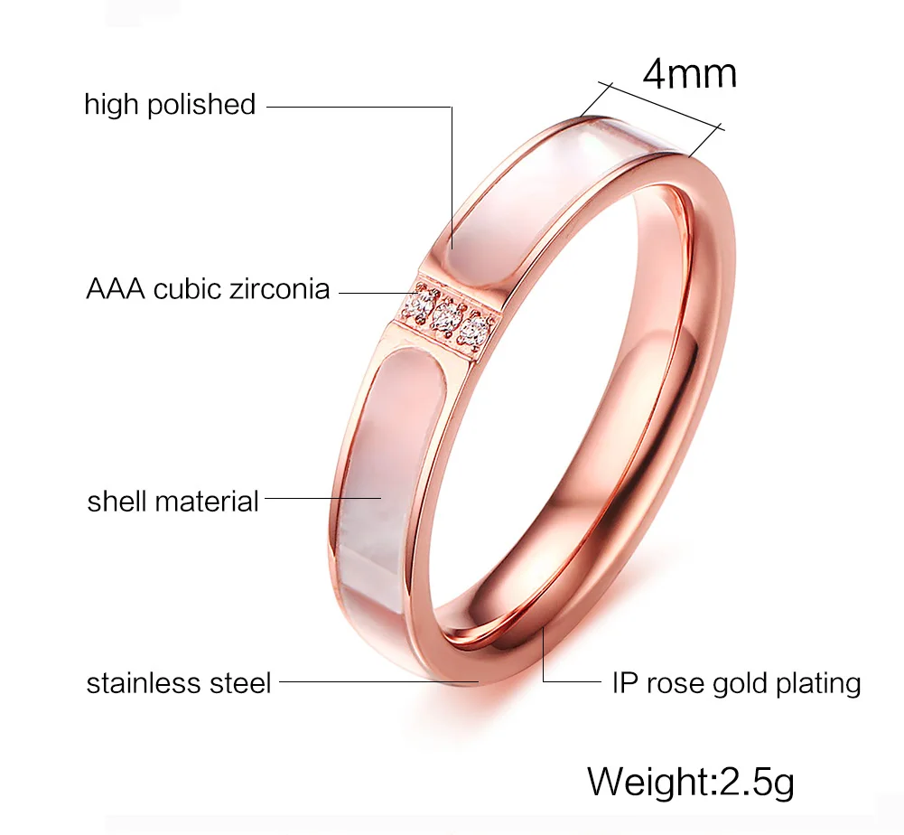 YiKLN обручальные кольца из нержавеющей стали с кубическим цирконием для женщин, розовая оболочка золотого цвета, Женское кольцо, ювелирные изделия для вечеринки, подарок JR224