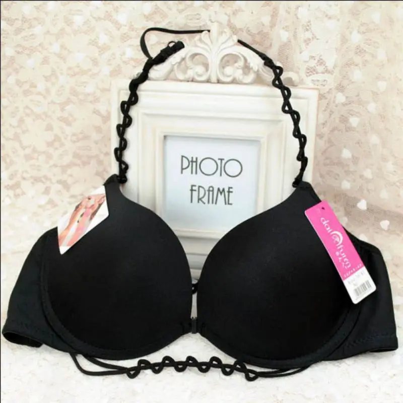 

2019 Sexy Women Front Closure Push Up Bras Halter Straps Padded Bra Brassieres