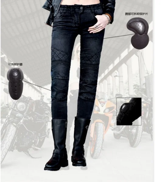 UglyBROS JUKE Women Jeans Black Fabric Is Riding Jeans Mesh Motorcycle Jeans in Summer Leisure with Protectors