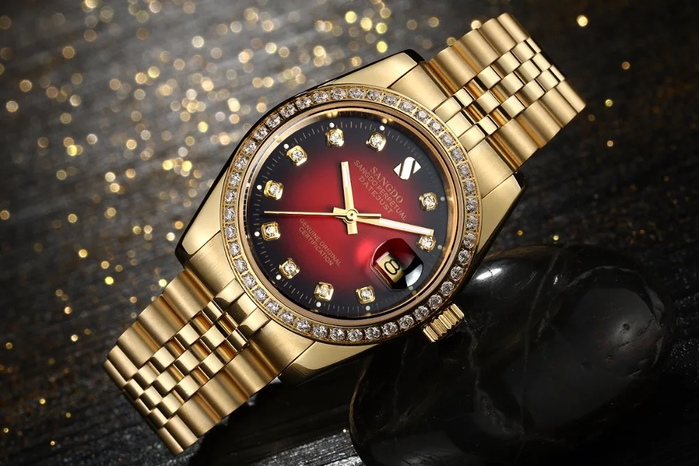 37 ملليمتر sangdo حركة عالية الجودة الفاخرة الرجال التلقائي الذاتي ريح ووتش تصفيح 18KY الميكانيكية ساعات sa11