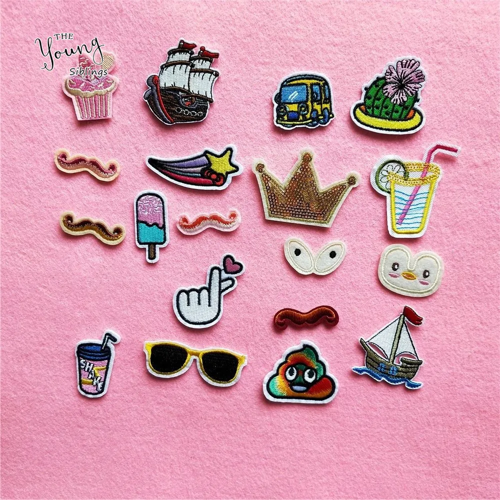 

20 kinds for Choose Hot sale Crown Boat Car Patch Iron On Cartoon Patches Set Cute Cheap Embroidered Patches For Kids Clothes