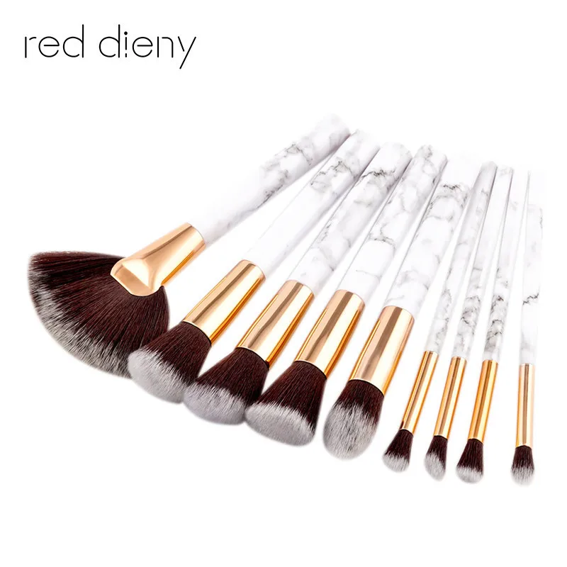 Cheapest 9Pcs/Set Professional Makeup Brushes Marbling Handle Eye