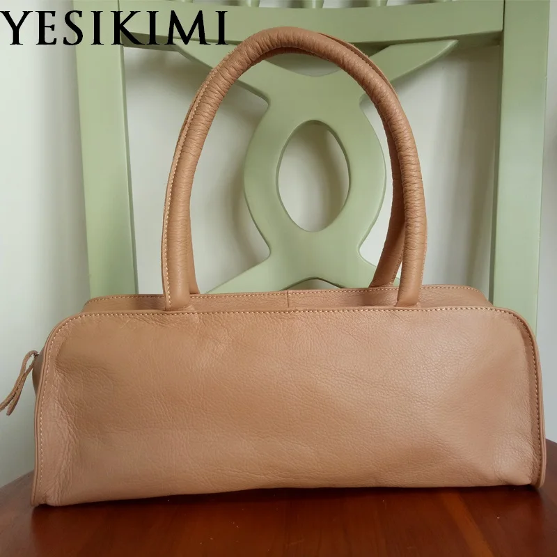 Goede 2018 Nieuwe Vrouwen Echt Lederen Tassen Vintage Kussen Vorm Tote Boston Bag Natuurlijke Koeienhuid Leer Vrouwelijke Handtas sac a main femme