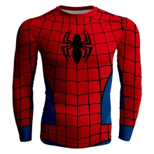 2017 Summer Hi-Q Quick-dry Slim Fitness Men’s T-shirt Long Sleeve Male Tees Comic The Amazing Spider-Man Superman Batman Prints