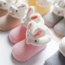 Противоскользящие носки с рисунком для новорожденных девочек и мальчиков 0-12 месяцев Детские носки для малышей, мягкие зимние носки с милым кроликом для малышей