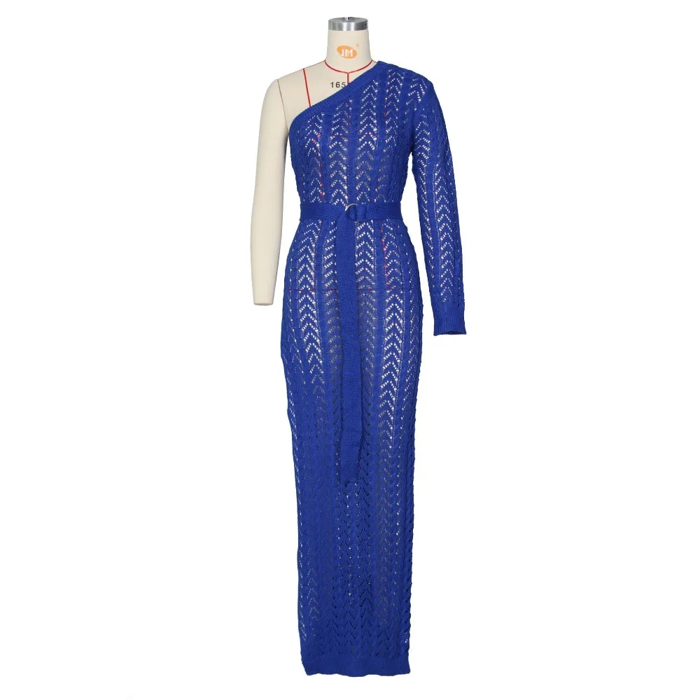 JRRY Sexy High Slit Knitted Dress One Shoulder Hollow Out Women Crochet Dresses  Long Crocheted Beach Dress Vestidos vintage clothing stores