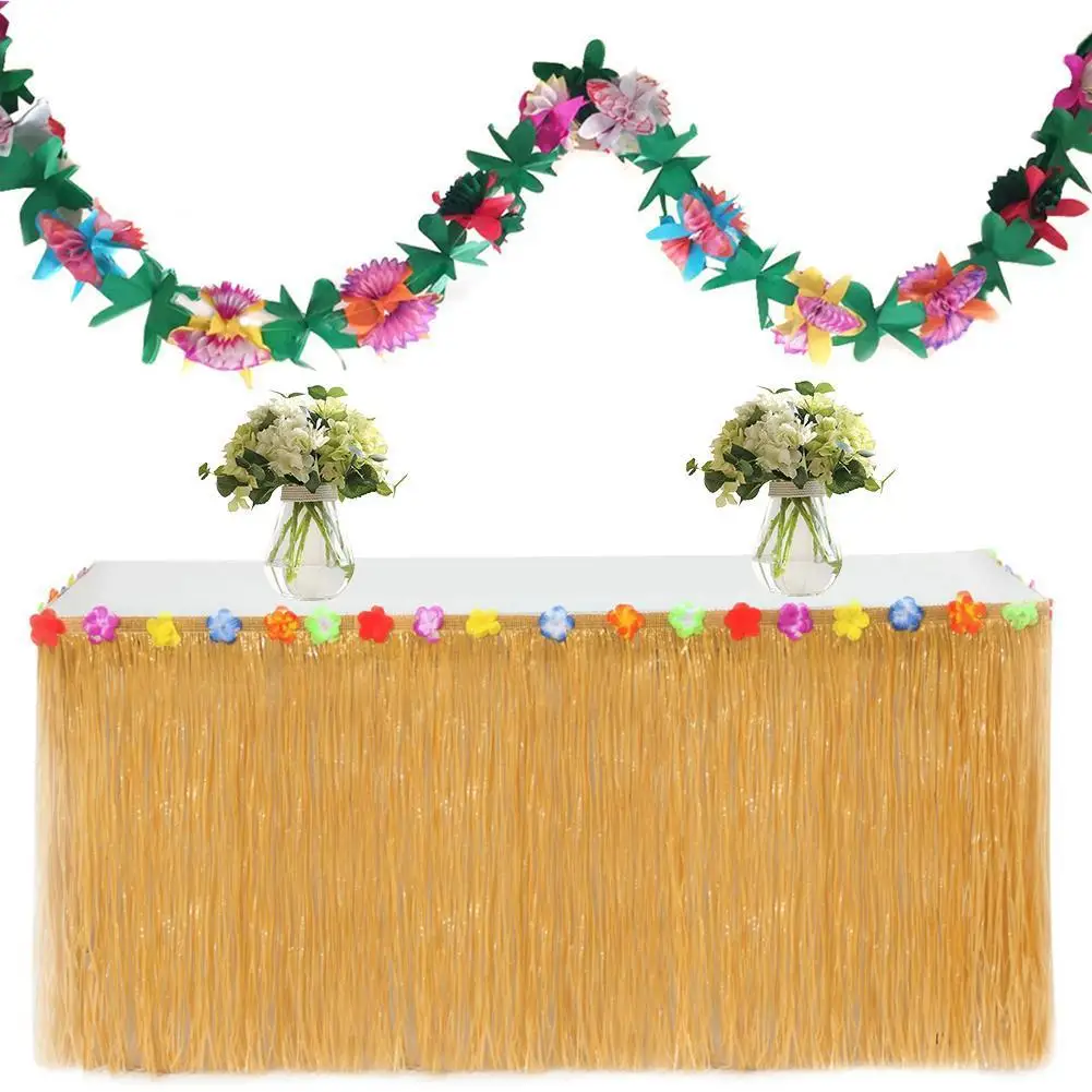 

Hawaiian Style Party Decorative Grass Skirt Table Skirt With 3 Meters Garland And Hook And Loop