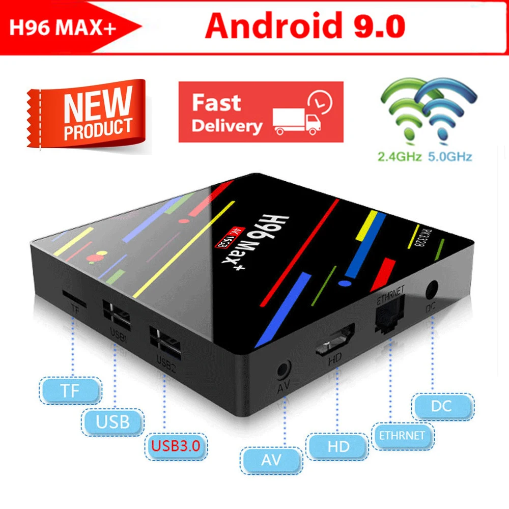 

Android 9.0 TV Box H96 MAX Plus Smart Set top Box Rockchip RK3328 Dual 5G Wifi 2GB RAM 16GB ROM USB 3.0 H.265 4K Media Player