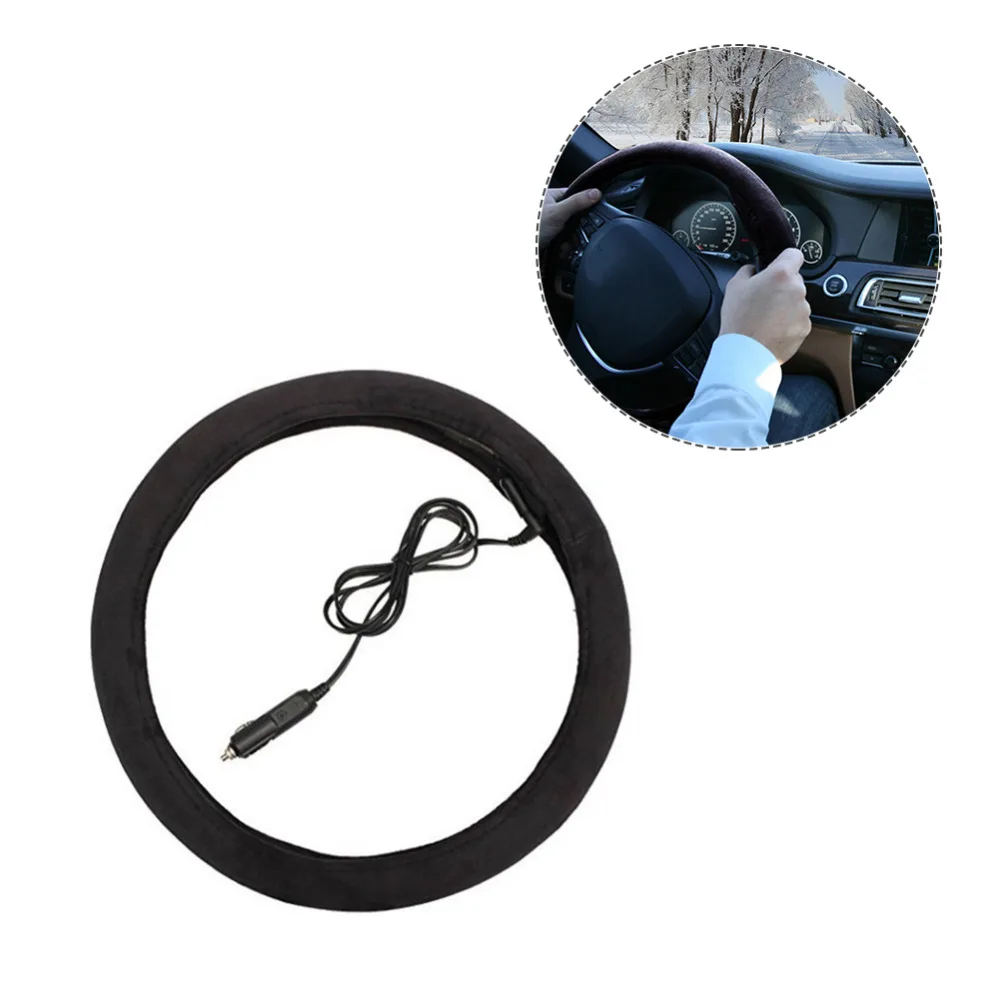 12V Electric Steering Wheel Cover Universal Soft Heated Durable Case Car Accessories Non-Slip Auto Interior Wheel Protector 2021 38cm steering wheel covers alien soft car styling colorful auto accessories