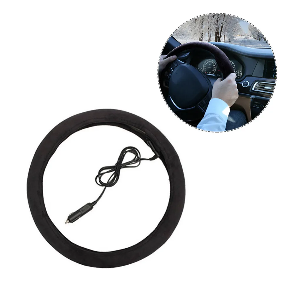 12V Electric Steering Wheel Cover Universal Soft Heated Durable Case Car Accessories Non-Slip Auto Interior Wheel Protector 2021 diy winter car steering wheel cover anti slip plush sport type car steering wheel covers auto interior accessories