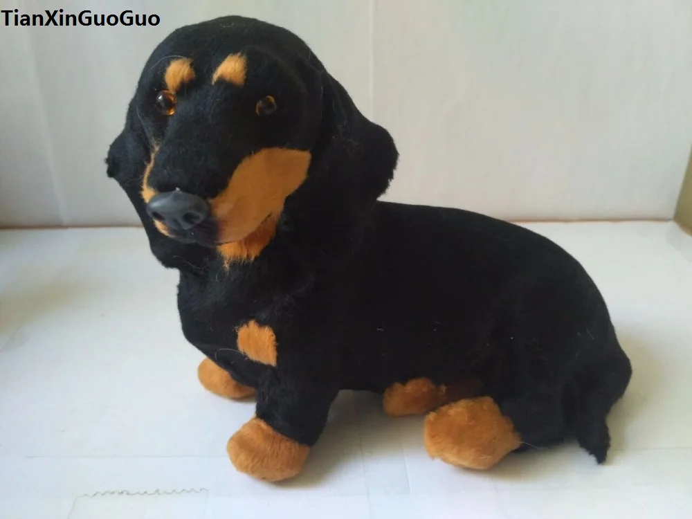 

18x10x15cm simulation squatting dachshund dog hard model plastic&furs black dog prop,home decoration toy gift s1832