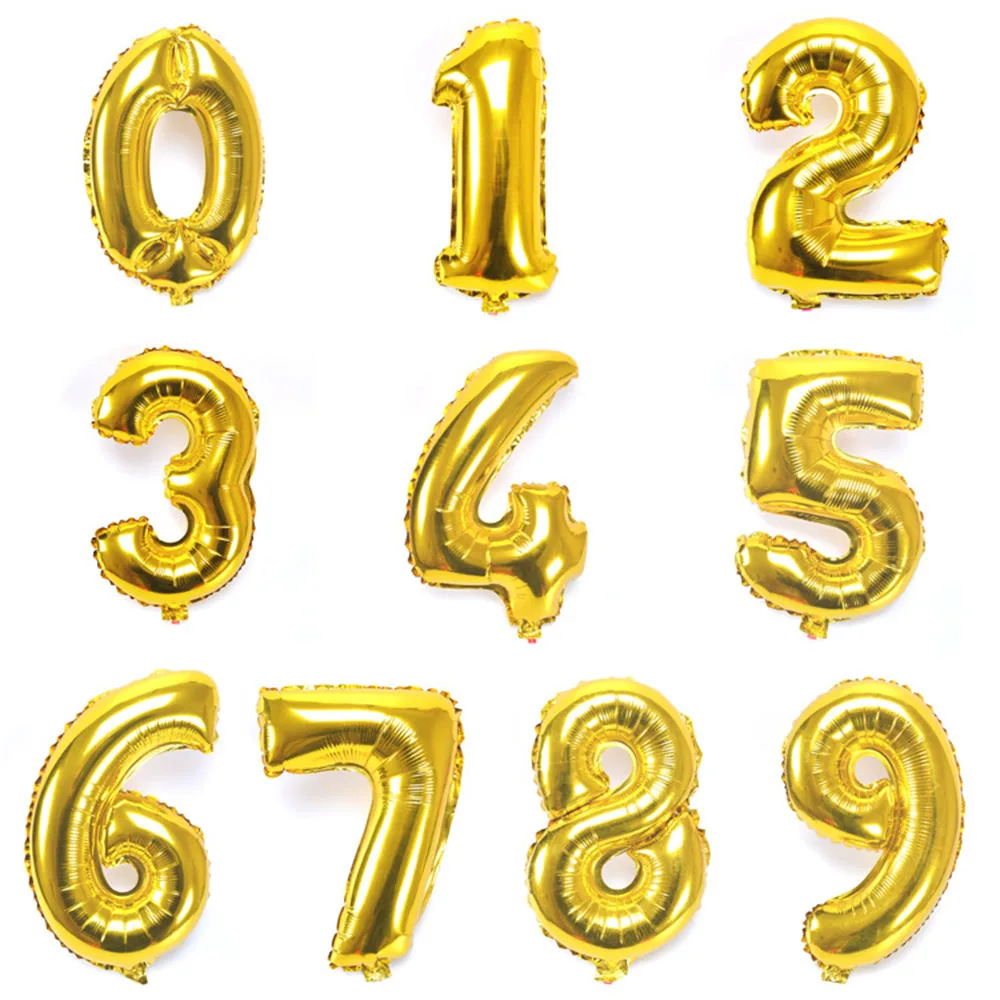

16inch Gold Foil Number Balloon Aluminum Foil Helium Balloons 0-9 Digital Figure Birthday Wedding Party Decoration HG0212