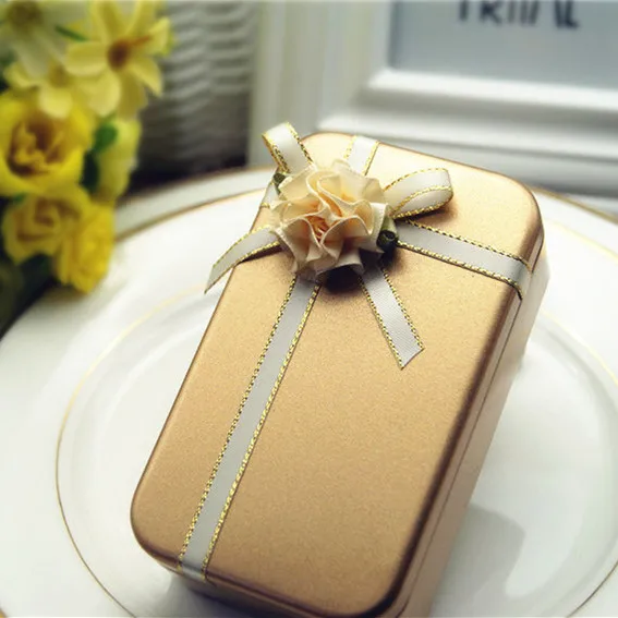 

free shipping riband flower golden tin party favor boxes ,20pcs/lots, BY18010401