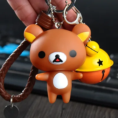 Мультфильм Rilakkuma Медведь коричневый кролик животных мех помпоны брелок для женщин кожа брелок металлические брелки для ключей ключи от машины сумка Подвеска Шарм D92