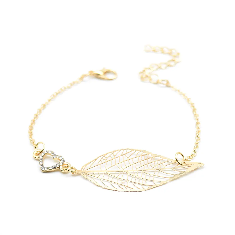 

New Copper Bracelets Womens Gold Hollow Leaf Chain Bracelet Vintage Jewelry Handmade Boho Heart Bracelets