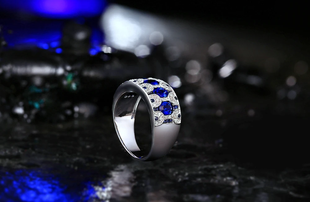 Caimao Jewelry 18k White Gold 0.24ct Natural Diamond & 1.33ct Sapphire Ring