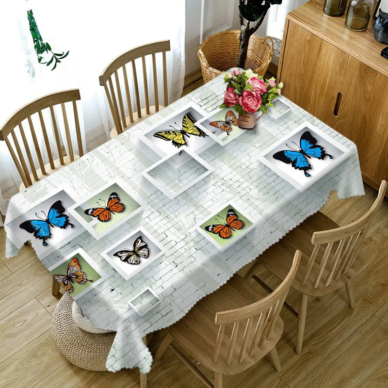 

Customizable 3D Tablecloth Butterfly Specimen on the Wall Washable Cloth Thicken Rectangular and Round Table Cloth for Wedding