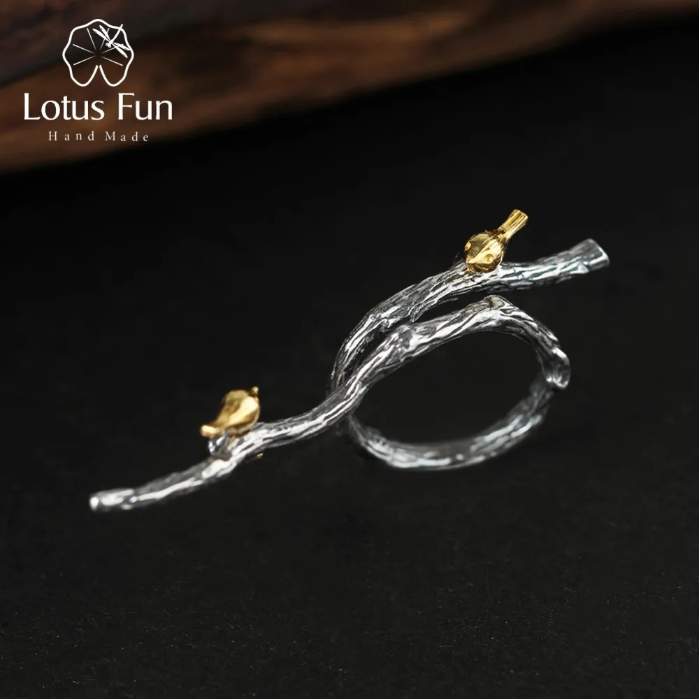 

Lotus Fun Real 925 Sterling Silver Natural Handmade Designer Fine Jewelry Adjustable Ring Bird on Branch Rings for Women Bijoux