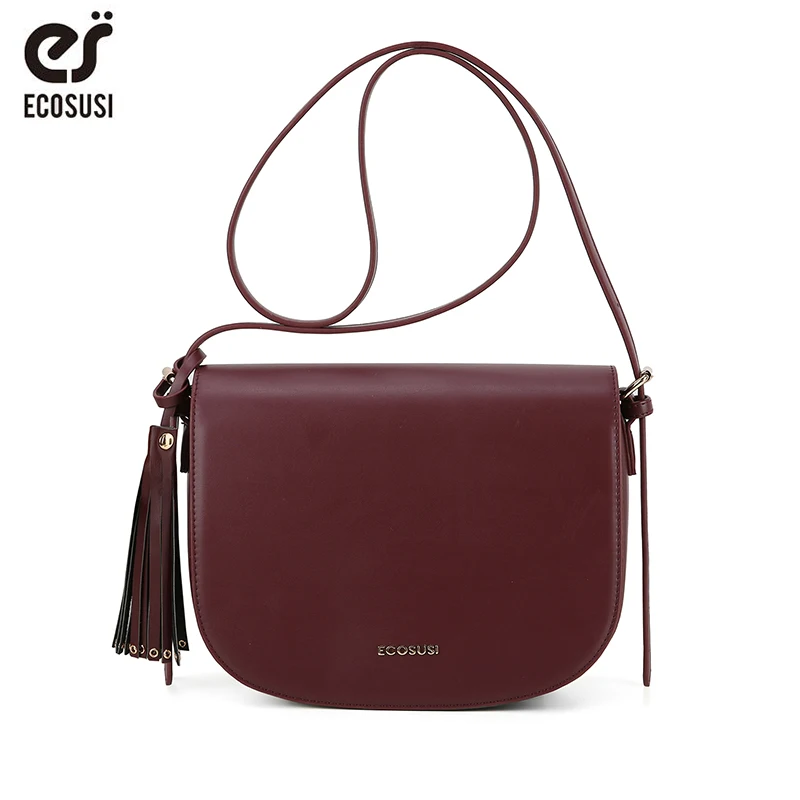 ECOSUSI الرجعية Crossbody حقائب للنساء الإناث قابل للتعديل السرج حقائب كتف بو الجلود حقيبة ساع مع انفصال شرابة