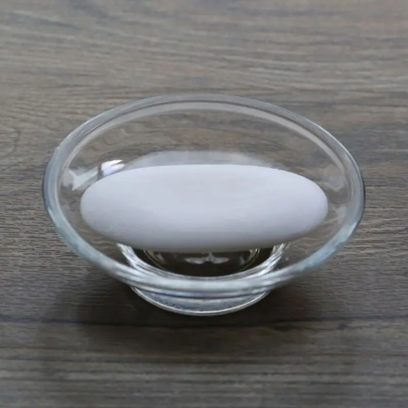 1Pcs Portable Soap Dish Round Glass Storage Box Clear Holder Accessories For Shower Bathroom Hotel 3