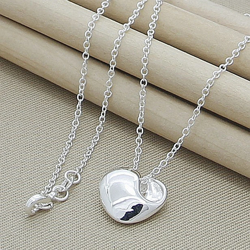 Wholesale Price 925 Silver Necklace Fashion Simple Round Ball Heart Love Pendant Necklaces For Women Girl Jewelry Gifts - Image 3