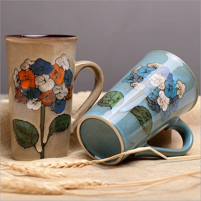 

Hand-painted Ceramic Cup Large Mug Retro Coffee Tableware Having Personality Couple Full of Creativity