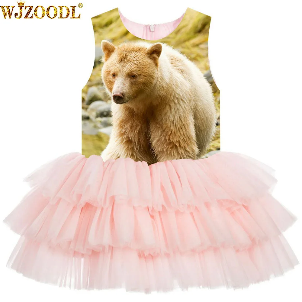 

Girl Birthday Party Dress Girls Dresses For Wedding Brown bear print Formal Princess Ball Gown Kids fashion dresse