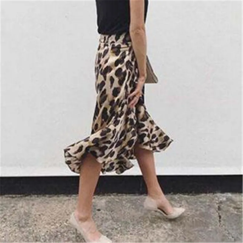 2019 Women Skirt Sexy Leopard Skirts Split High Waist Dovetail Ladies Evening Party Club Animal Print Skirts Female Bottom S-XL