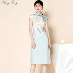 2018 летние современный женский китайское традиционное платье старинные Короткие рукава хлопок cheongsam китайские платья для женщин qipao V889