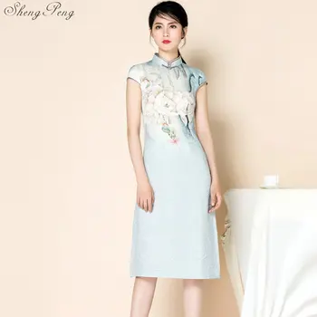

2018 summer modern female chinese traditional dress vintage short sleeves cotton cheongsam chinese dresses for women qipao V889