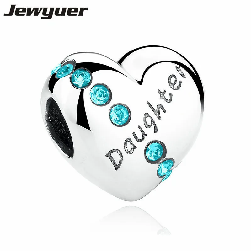 

New Blue Crystals 925 Sterling Silver Daughter Heart Charms Fit Bracelet Jewelry Making Family Gift SCC007