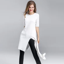 High Street Топ Для женщин однотонного трикотажного полотна О-образным вырезом Половина рукава простые Разделение дизайн 2 цвета Новая мода осень