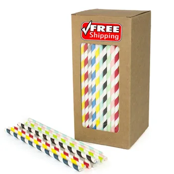 

100pcs/Box Stripe Paper Straws Bulk,Red Black Green Light Blue Pink Mint Green Grey Yellow Party Coffee Bar Drinking Restaurant