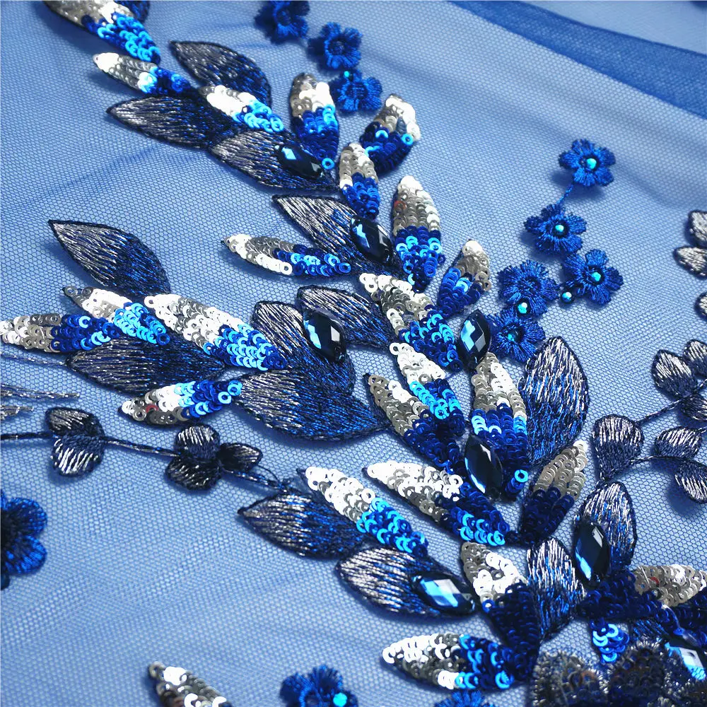 Черный синий Ткань 3D цветы бусины пайетки стразы аппликации вышивка кружева отделка сетка пришить патч для свадебного платья DIY