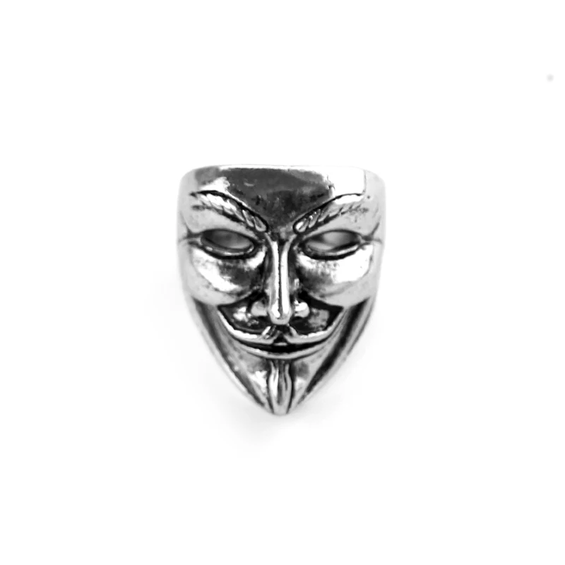 

Cool V for Vendetta Mask Ring Metal Antique silver Jewelry Movie Guy Fawkes Mask Rings Gift For Fans