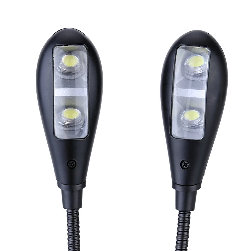 Dual Flexible Double Flex Goosenecks 4 LEDs Piano Music Stand Book Lights Reading Lamp Clip-on Table Desk Lamp USB/AAA Operated