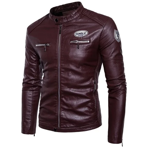 MYAZHOU осенние мужские кожаные куртки для отдыха с длинными рукавами, зимние ветрозащитные кожаные мото байкерские стильные толстые теплые куртки для мужчин - Цвет: deep red
