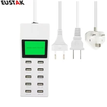 New! Universal 10 USB Port Display Screen AC Power Adapter Socket Smart Wall Charger For Samsung iPhone 4 5 6 7 US EU UK Plug