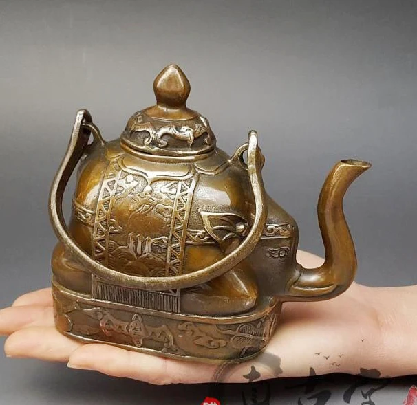 

TOP collection # Home OFFICE Decor art - good Vintage CHINA bronze Elephant sculpture ART teapot mini pot -FREE SHIPPING