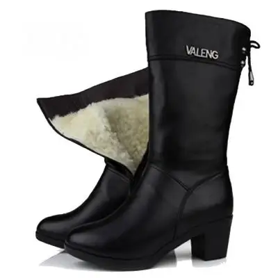 Зимние сапоги; Теплая обувь с мехом внутри; женская обувь из натуральной кожи на высоком каблуке; зимние сапоги ручной работы; обувь; Botas - Цвет: black wool