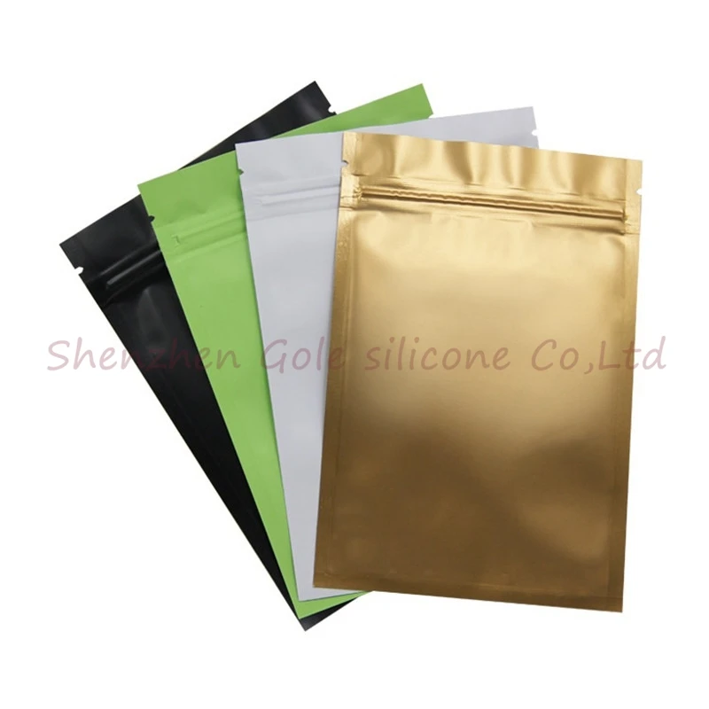 Pink/Gold/Green/black color Metallic Mylar ziplock bags flat bottom