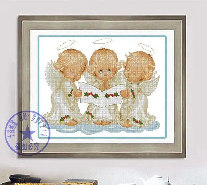 

Top Quality counted cross stitch kit almost perfect 3 little angels angel Christmas choir music