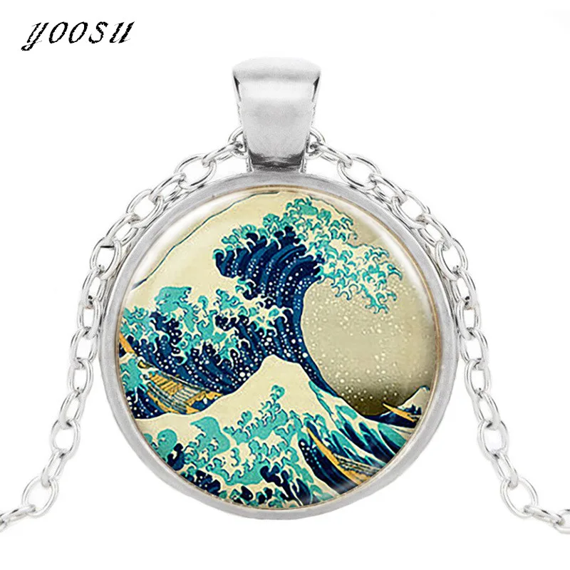 Great Wave At Kanagawa Art Pendant, Japanese Art Necklace Charm, Ocean